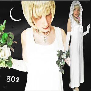 White Tank Formal Gown Simple Minimalist Wedding Dress - 80s Vintage